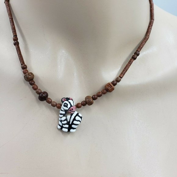 Tribal African Safari Zebra Pendant Necklace 19" - Picture 10 of 11